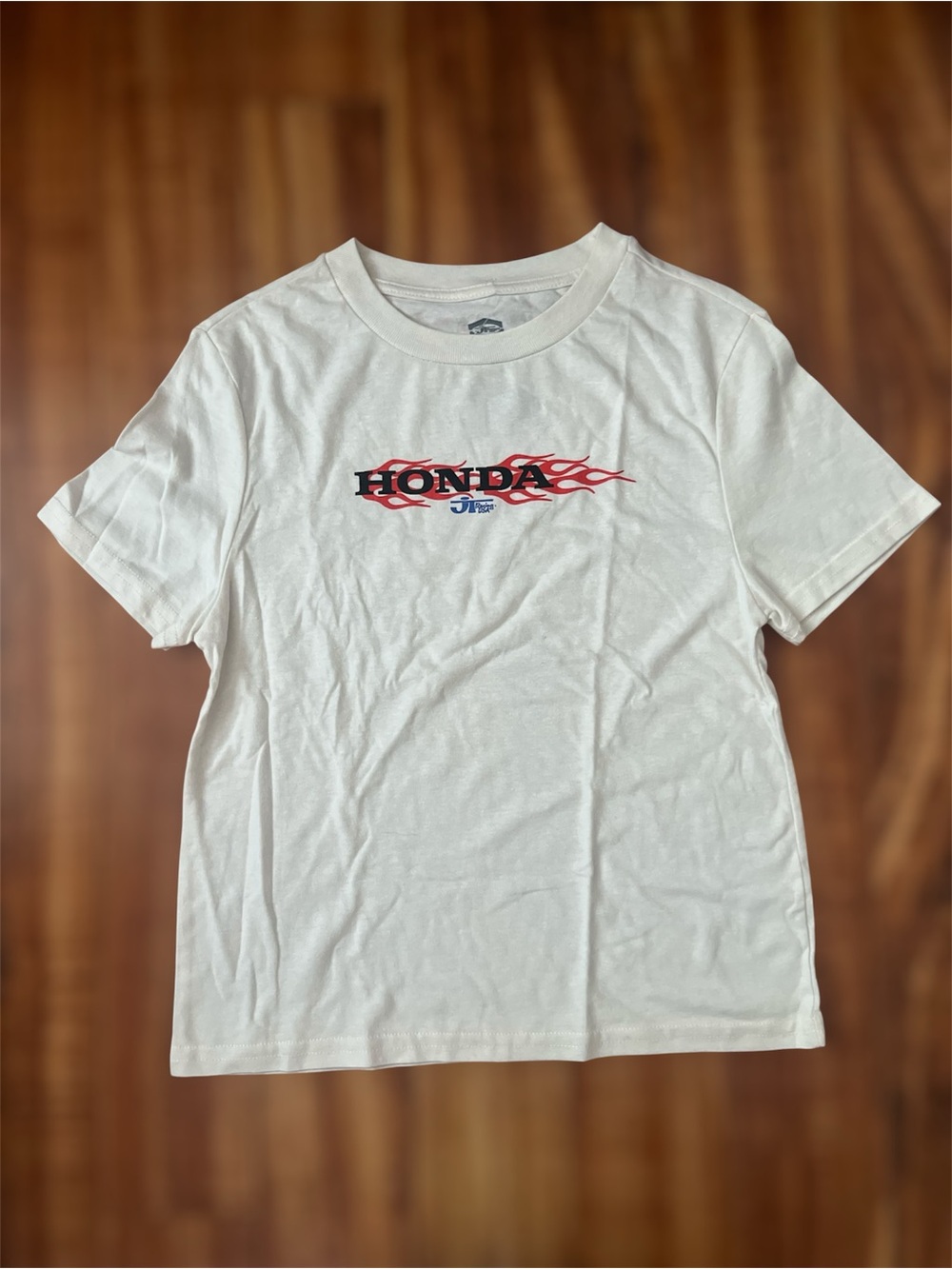 Honda Women’s White T-Shirt with Red Flame Logo